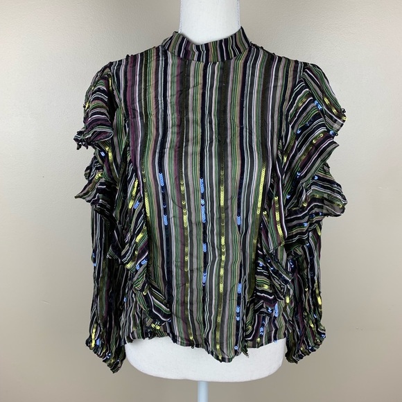 NWT. Zara Striped Top with sequins. Size XS - Picture 4 of 8